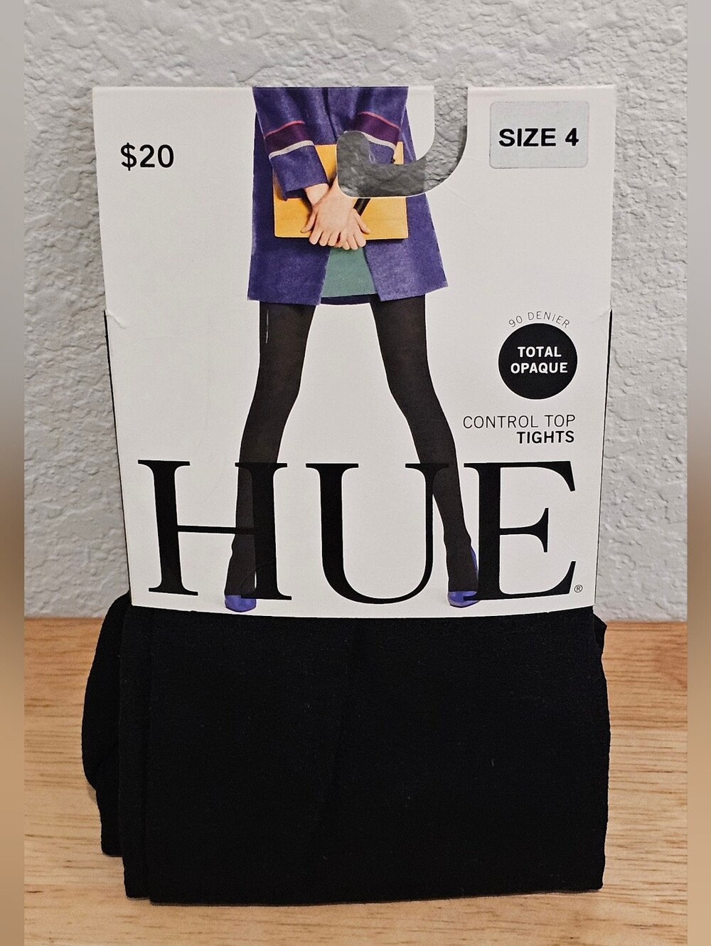 NIP HUE Total Opaque Control Top Tights Black Size 4 (90 Denier)